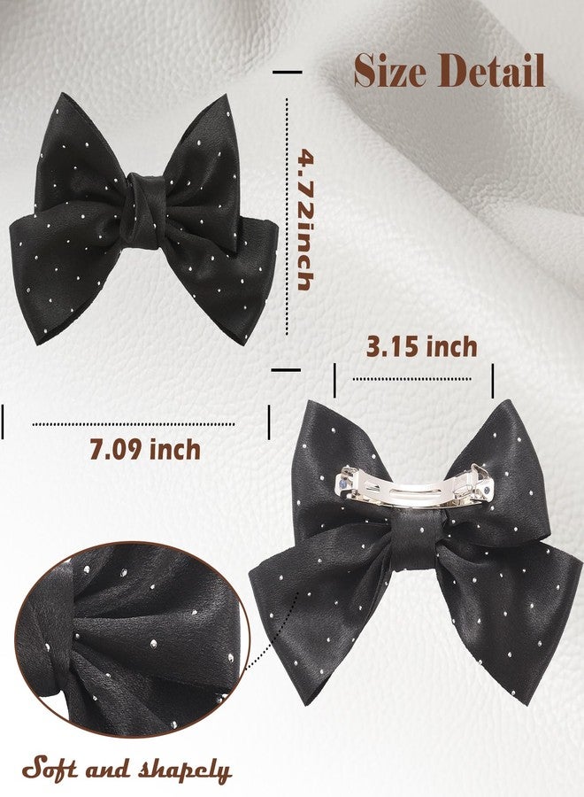 ONEYE 6PCS Large Bow Hair Clips Fashion Hair Bows with Rhinestone Handmade Hair Ribbons Clips French Barrette Bowknot Solid colors Hair Accessories for Women Girls - Image 3